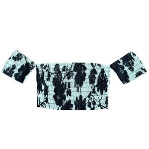 MISA‎ LOS ANGELES Black White Floral Smocked Off Shoulder Crop Top Size S